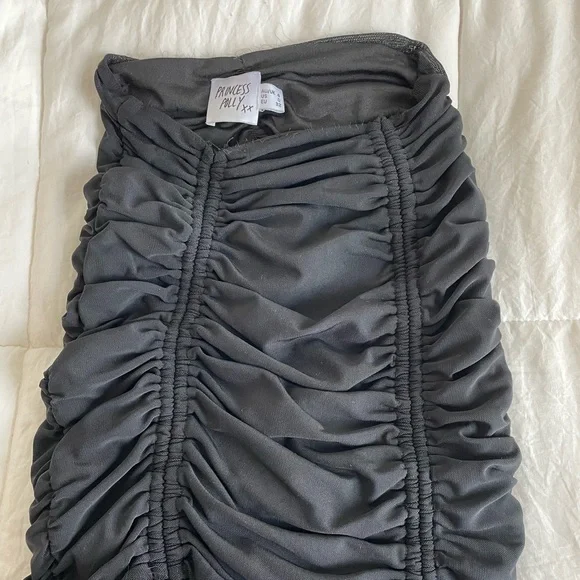 PRINCESS POLLY: Black Ruched Mini Skirt W/ Ties - Picture 2 of 4